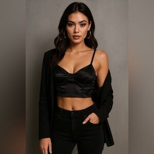 Garage Black Satin Bralette Crop Top